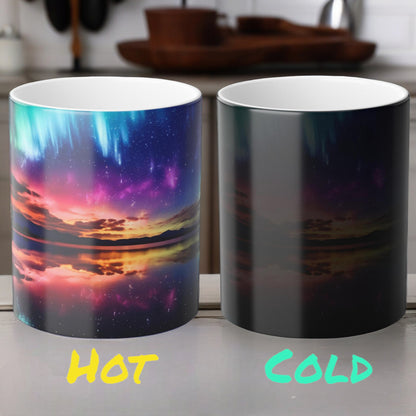 Fortryllende Aurora Borealis varmefølsomt krus - Northern Lights Magic Color Morphing-krus 11 oz - Heat Reactive Night Sky Coffee Cup - Perfekt gave til naturelskere