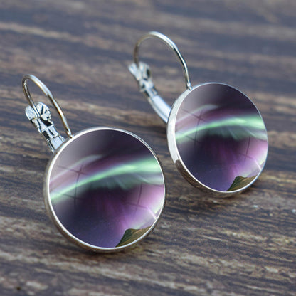 Luminous Aurora Borealis Hook Earrings - Northern Lights Jewelry - Unique Glass Cabochon Drop Earrings - Perfect Aurora Lovers Gift