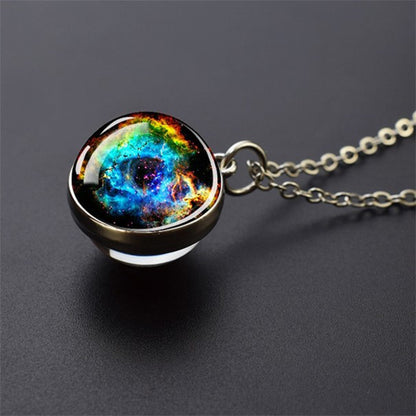 Unique Galaxy Nebula Silver Necklace - Universe Jewelry - Double Side Glass Ball Pendent Necklace - Perfect Astronomy Lovers Gift 3