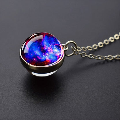 Unique Galaxy Nebula Silver Necklace - Universe Jewelry - Double Side Glass Ball Pendent Necklace - Perfect Astronomy Lovers Gift 4