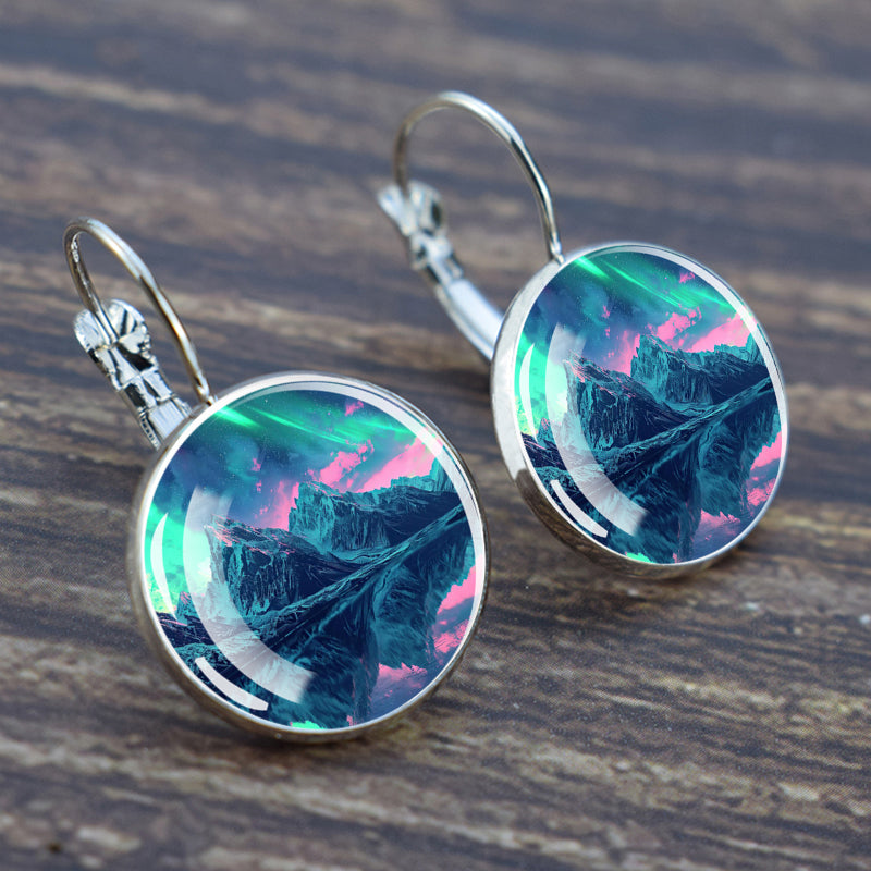 Luminous Aurora Borealis Hook Earrings - Northern Lights Jewelry - Unique Glass Cabochon Drop Earrings - Perfect Aurora Lovers Gift