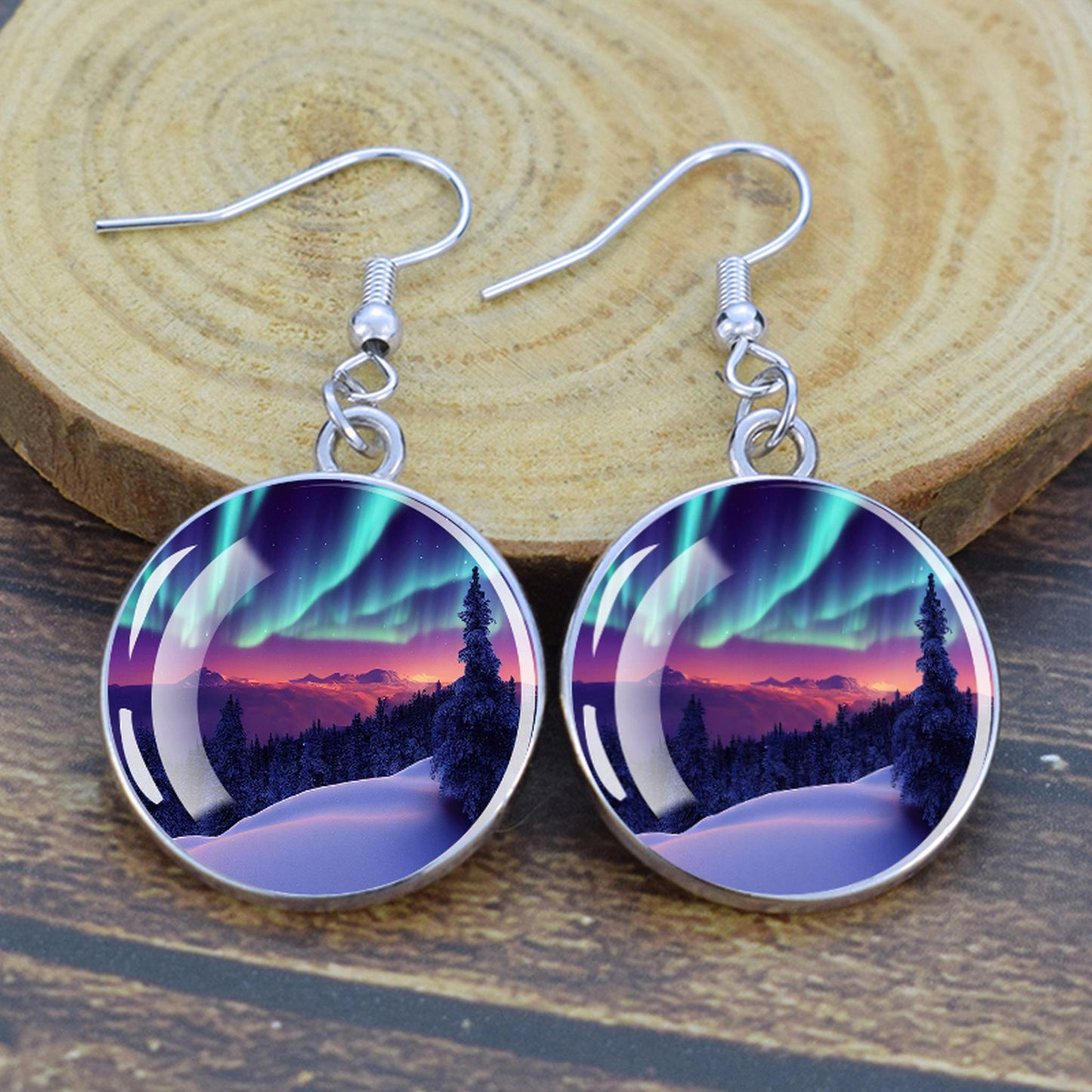 Orecchini pendenti luminosi Aurora Borealis - Gioielli dell'aurora boreale - Orecchini pendenti cabochon in vetro unici - Regalo perfetto per gli amanti dell'Aurora