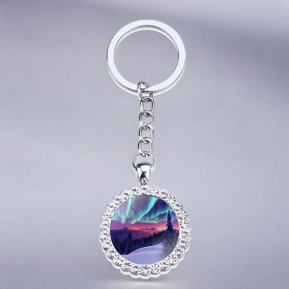 Porte-clés lumineux en argent Aurora Borealis - Bijoux Northern Light - Porte-clés en verre strass - Cadeau parfait pour les amoureux des aurores boréales