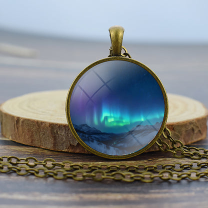 Unique Aurora Borealis Bronze Necklace - Northern Light Jewelry - Glass Dome Pendent Necklace - Perfect Aurora Lovers Gift 31