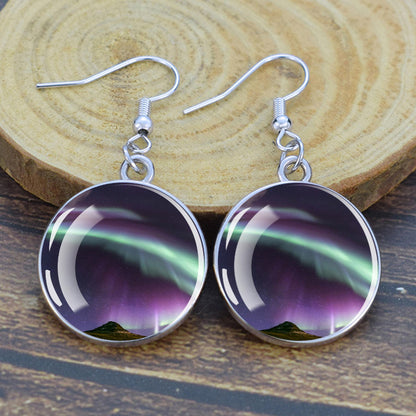 Luminous Aurora Borealis Drop Earrings - Northern Lights Jewelry - Unique Glass Cabochon Dangle Earrings - Perfect Aurora Lovers Gift