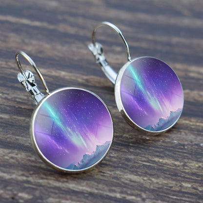 Luminous Aurora Borealis Hook Earrings - Northern Lights Jewelry - Unique Glass Cabochon Drop Earrings - Perfect Aurora Lovers Gift