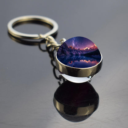 Milky Way Galaxy Nebula Star Keyring - Universe Cosmos Jewelry - Double Side Glass Ball Key Chain - Perfect Astronomy Lovers Gift