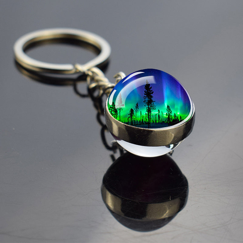 Luminous Aurora Borealis Keyring - Northern Light Jewelry - Unique Double Side Glass Ball Key Chain - Perfect Aurora Lovers Gift