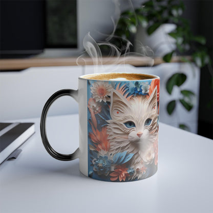 Tasse sensible à la chaleur pour chaton enchanteur - Belle tasse de morphing magique pour animaux de compagnie 11 oz - Tasse à thé au café - Cadeau parfait pour les amoureux des animaux de compagnie 10 