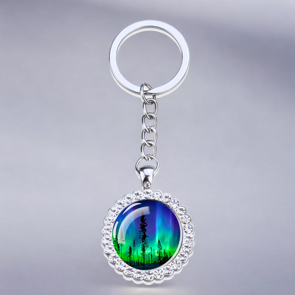 Luminous Aurora Borealis Silver Keyring - Northern Light Jewelry - Rhinestones Glass Key Chain - Perfect Aurora Lovers Gift