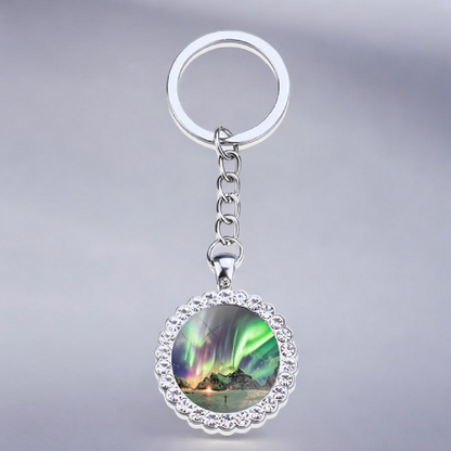 Luminous Aurora Borealis Silver Keyring - Northern Light Jewelry - Rhinestones Glass Key Chain - Perfect Aurora Lovers Gift