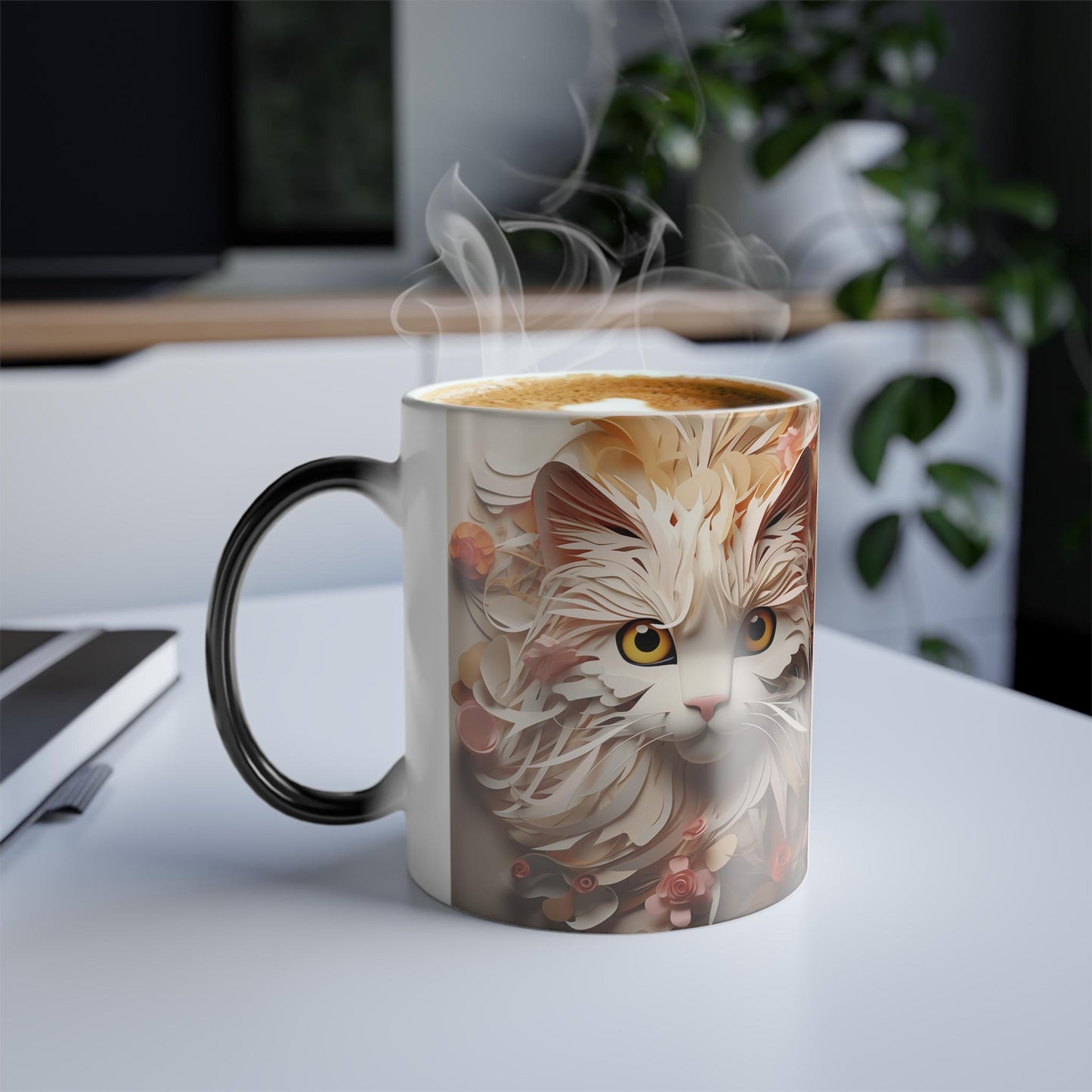 Tasse sensible à la chaleur pour chaton enchanteur - Belle tasse de morphing magique pour animaux de compagnie 11 oz - Tasse à thé au café - Cadeau parfait pour les amoureux des animaux de compagnie 10 