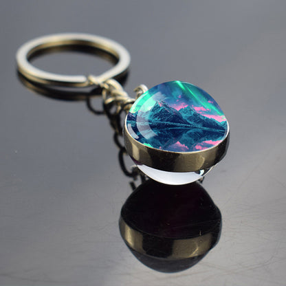 Luminous Aurora Borealis Keyring - Northern Light Jewelry - Unique Double Side Glass Ball Key Chain - Perfect Aurora Lovers Gift