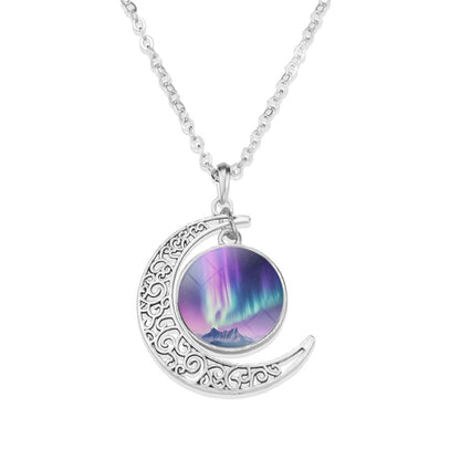 Unique Aurora Borealis Crescent Necklace - Northern Light Jewelry - Crescent Glass Cabochon Pendent Necklace - Perfect Aurora Lovers Gift 27