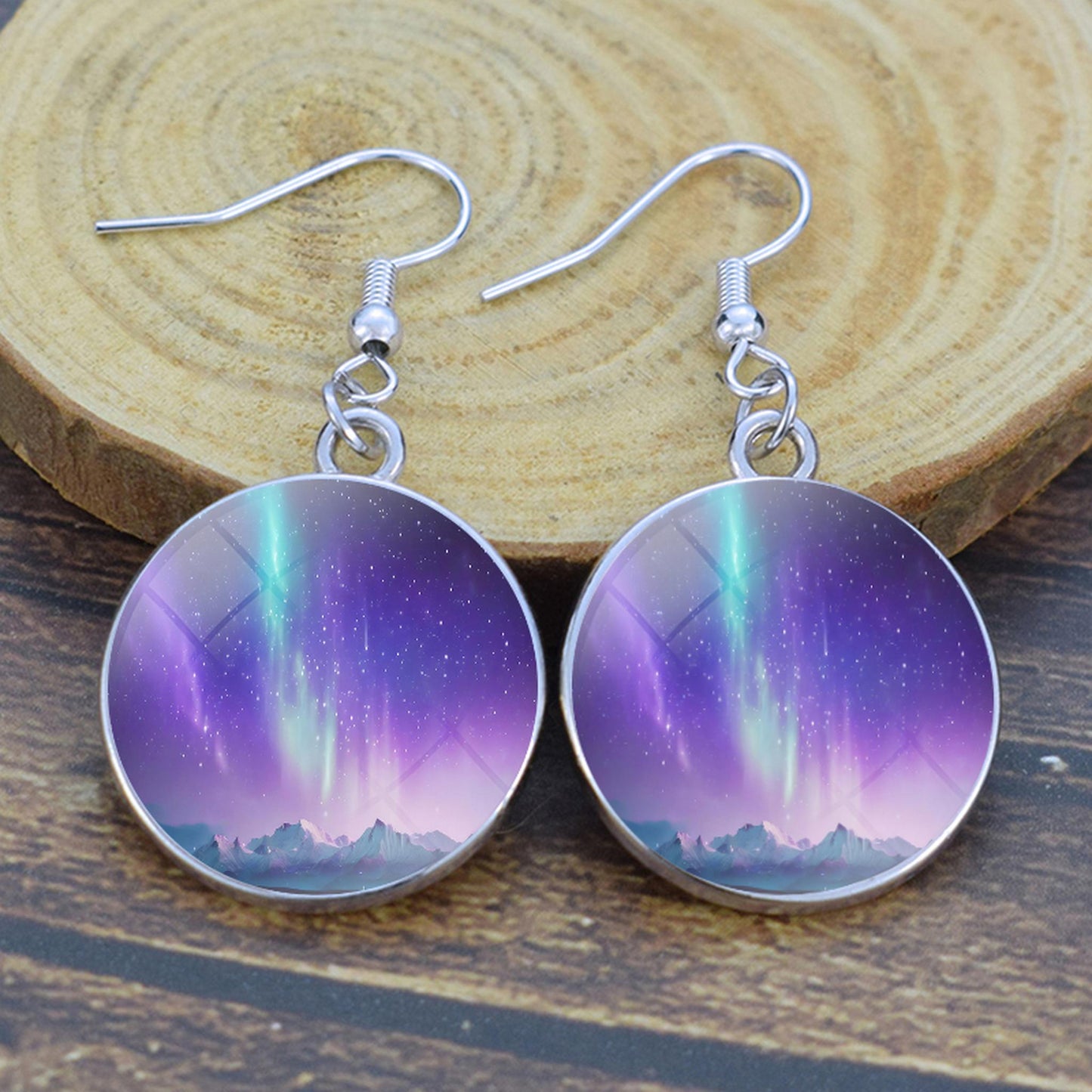 Lýsandi Aurora Borealis dropaeyrnalokkar - Northern Lights Skartgripir - Einstakir Cabochon Dangle eyrnalokkar úr gleri - Fullkomin Aurora Lovers gjöf