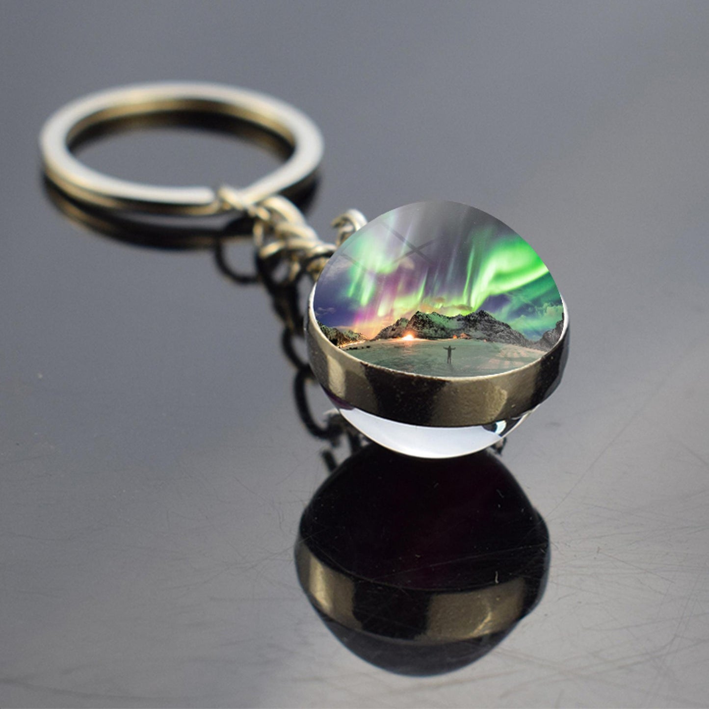 Luminous Aurora Borealis Keyring - Northern Light Jewelry - Unique Double Side Glass Ball Key Chain - Perfect Aurora Lovers Gift