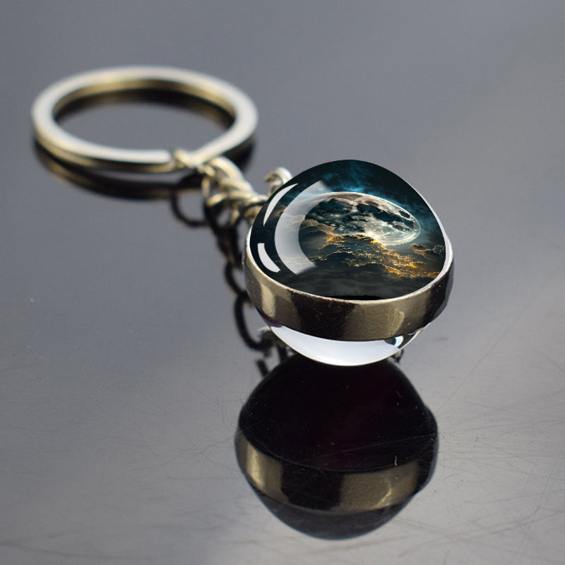 Unique Full Crescent Moon Keyring - Night Starry Sky Jewelry - Double Side Glass Ball Key Chain - Perfect Moon Lovers Gift 2