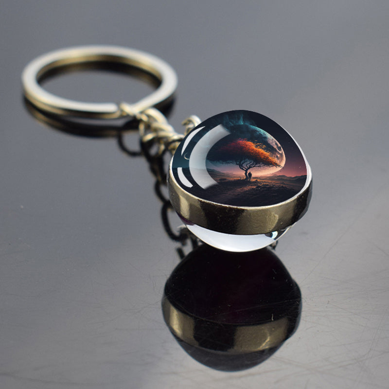 Unique Full Crescent Moon Keyring - Night Starry Sky Jewelry - Double Side Glass Ball Key Chain - Perfect Moon Lovers Gift 6