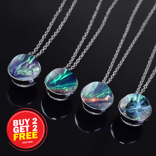 Luminous Aurora Borealis Silver Necklace- Northern Light Jewelry - Unique Double Side Glass Ball Pendent Necklace - Perfect Aurora Lovers Gift