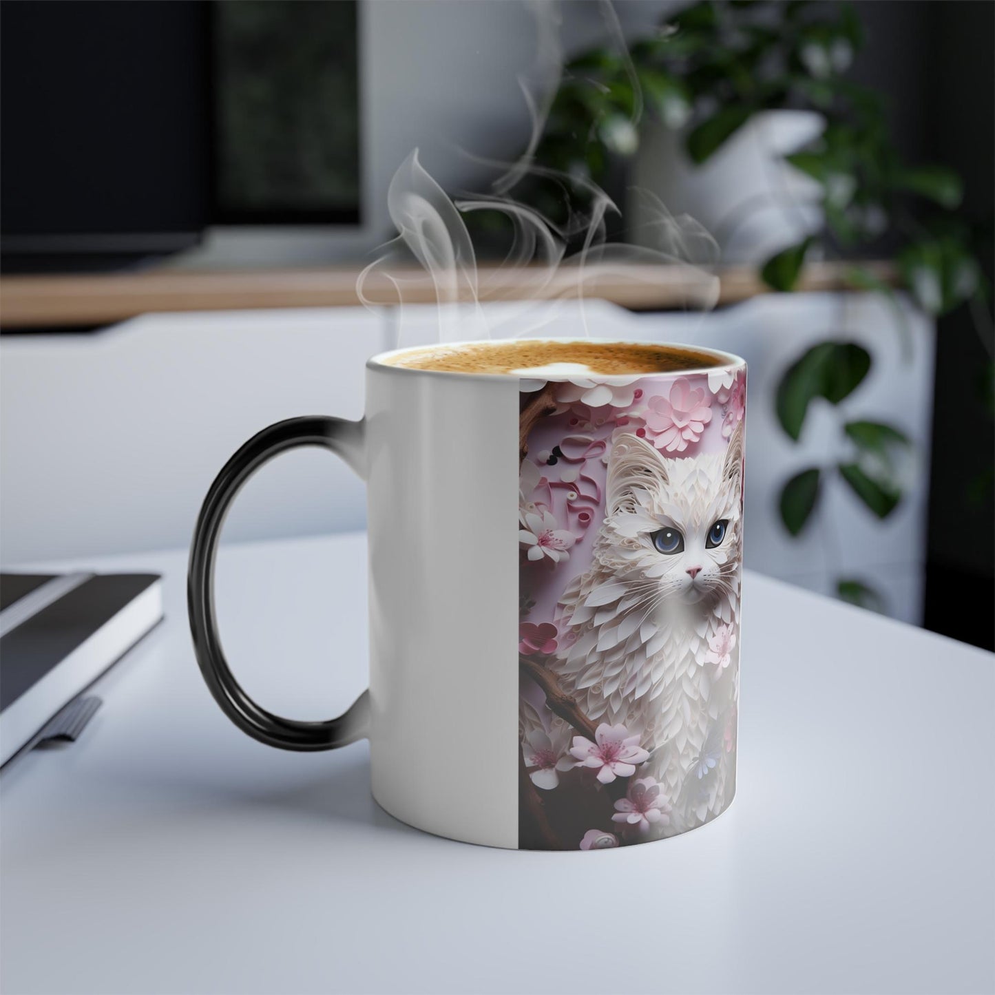 Tasse sensible à la chaleur pour chaton enchanteur - Belle tasse de morphing magique pour animaux de compagnie 11 oz - Tasse à thé au café - Cadeau parfait pour les amoureux des animaux de compagnie 10 