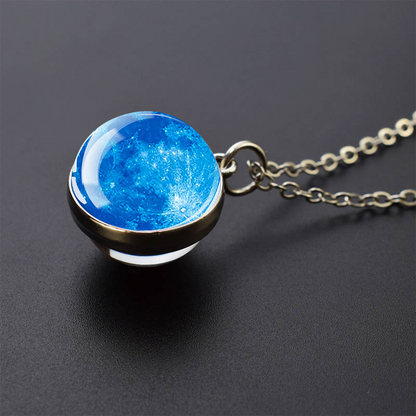 Collier en argent croissant de lune lumineux - Bijoux Univers - Collier pendentif unique en boule de verre double face - Cadeau parfait pour les amoureux de l’astronomie