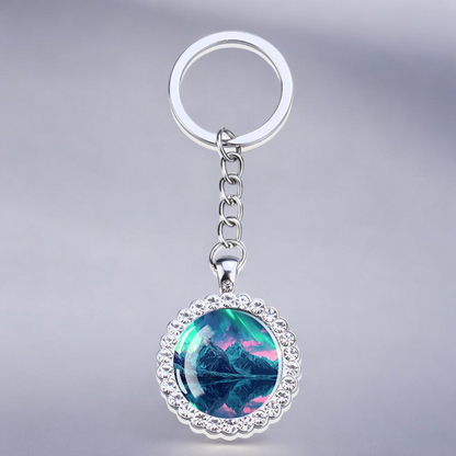 Luminous Aurora Borealis Silver Keyring - Northern Light Jewelry - Rhinestones Glass Key Chain - Perfect Aurora Lovers Gift