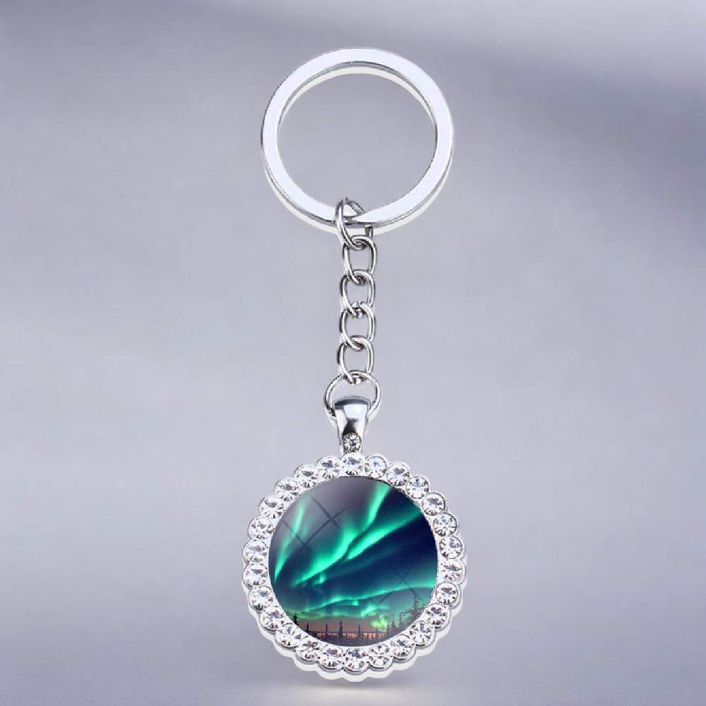 Luminous Aurora Borealis Silver Keyring - Northern Light Jewelry - Rhinestones Glass Key Chain - Perfect Aurora Lovers Gift