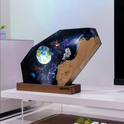 Lampe de Table en résine, univers spatial, lampe de décoration artistique créative, thème des astronautes de la terre, veilleuse avec chargeur USB