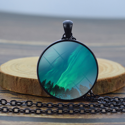 Unique Aurora Borealis Black Necklace - Northern Light Jewelry - Glass Dome Pendent Necklace - Perfect Aurora Lovers Gift 15