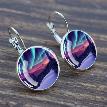 Luminous Aurora Borealis Hook Earrings - Northern Lights Jewelry - Unique Glass Cabochon Drop Earrings - Perfect Aurora Lovers Gift