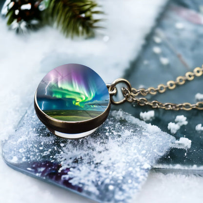 Unique Aurora Borealis Silver Necklace - Northern Light Jewelry - Double Side Glass Ball Pendent Necklace - Perfect Aurora Lovers Gift 25