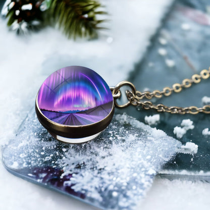 Unique Aurora Borealis Silver Necklace - Northern Light Jewelry - Double Side Glass Ball Pendent Necklace - Perfect Aurora Lovers Gift 27