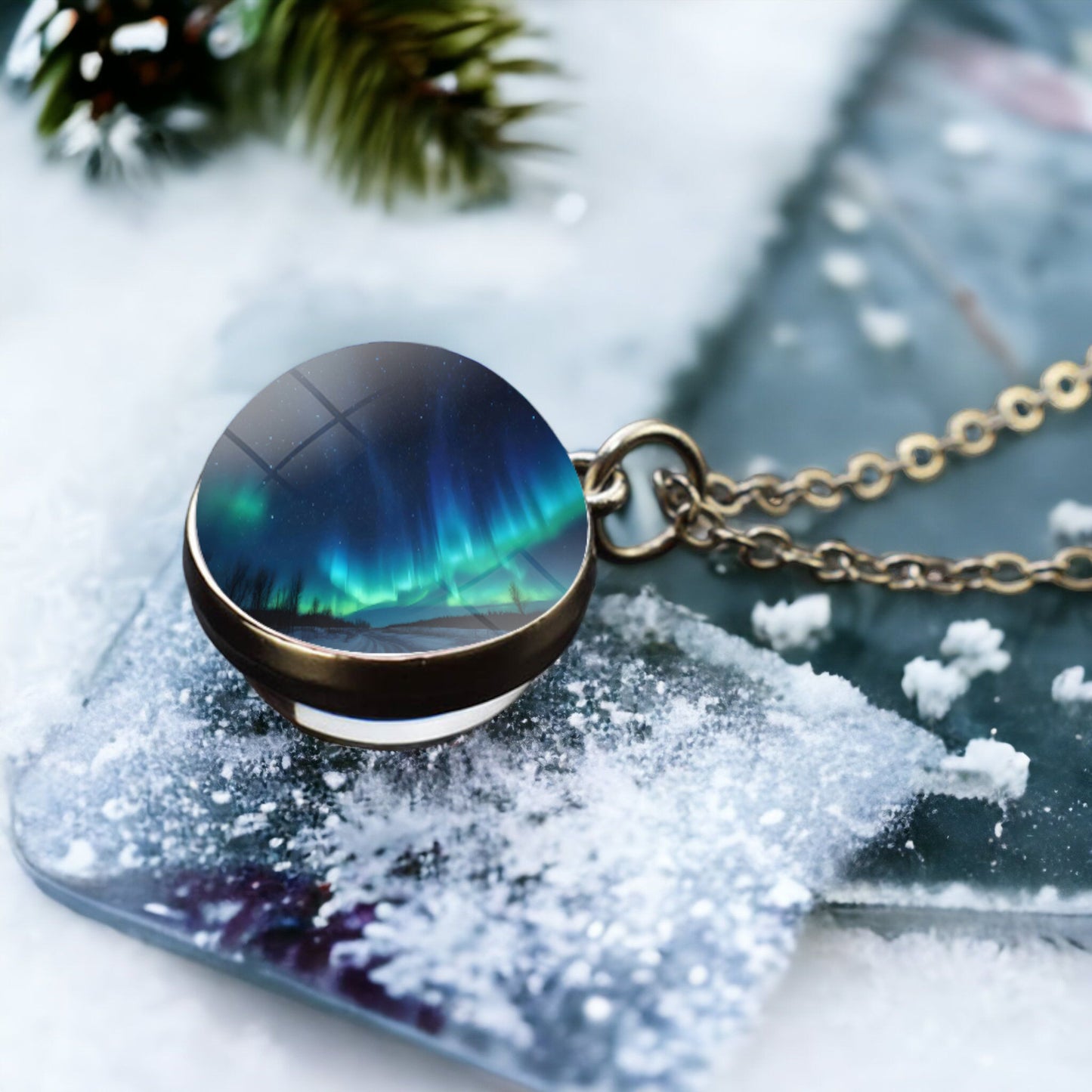 Unique Aurora Borealis Silver Necklace - Northern Light Jewelry - Double Side Glass Ball Pendent Necklace - Perfect Aurora Lovers Gift 31