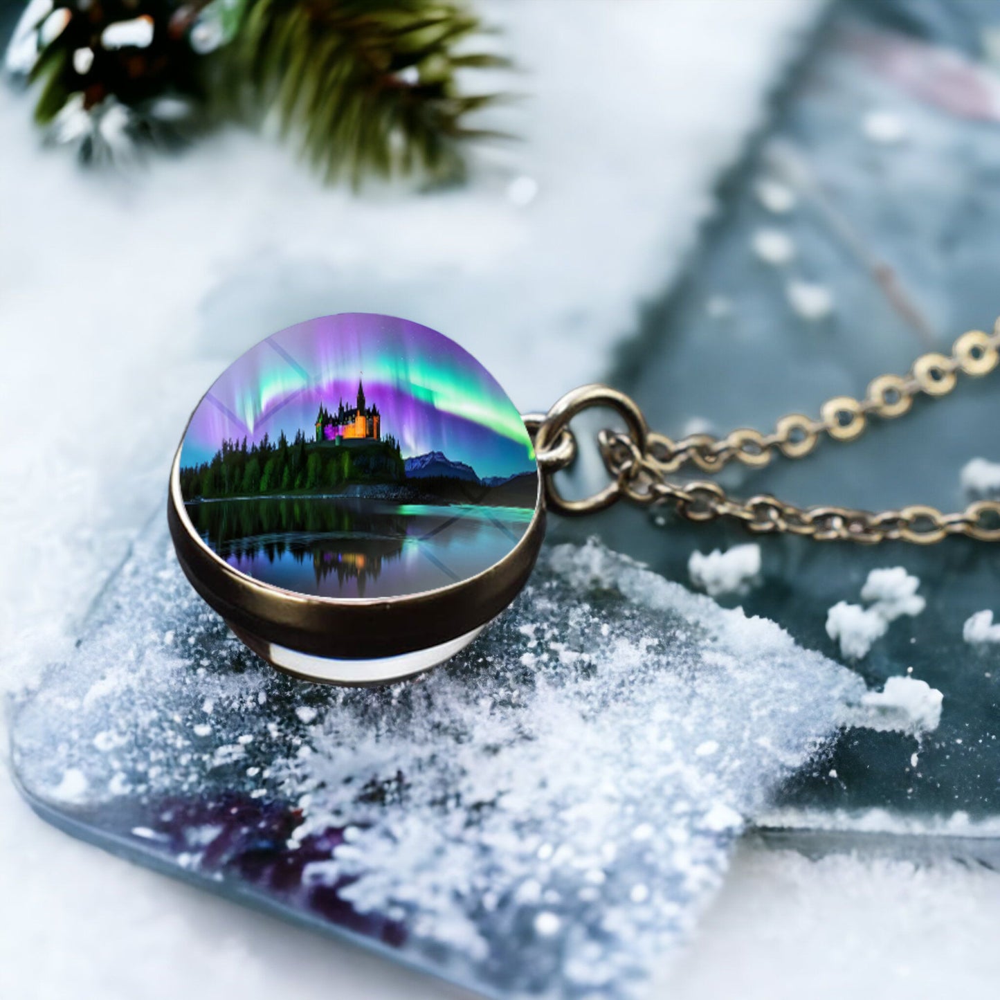 Unique Aurora Borealis Silver Necklace - Northern Light Jewelry - Double Side Glass Ball Pendent Necklace - Perfect Aurora Lovers Gift 29