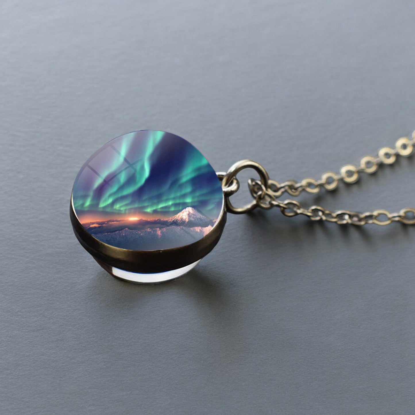 Luminous Aurora Borealis Silver Necklace- Northern Light Jewelry - Unique Double Side Glass Ball Pendent Necklace - Perfect Aurora Lovers Gift