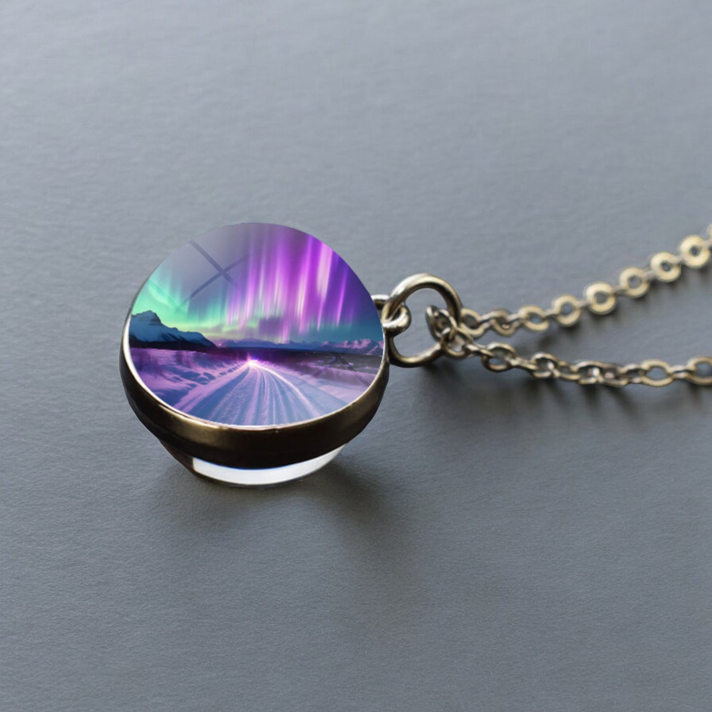 Luminous Aurora Borealis Silver Necklace- Northern Light Jewelry - Unique Double Side Glass Ball Pendent Necklace - Perfect Aurora Lovers Gift