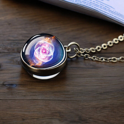 Unique Galaxy Nebula Silver Necklace - Universe Jewelry - Double Side Glass Ball Pendent Necklace - Perfect Astronomy Lovers Gift 5