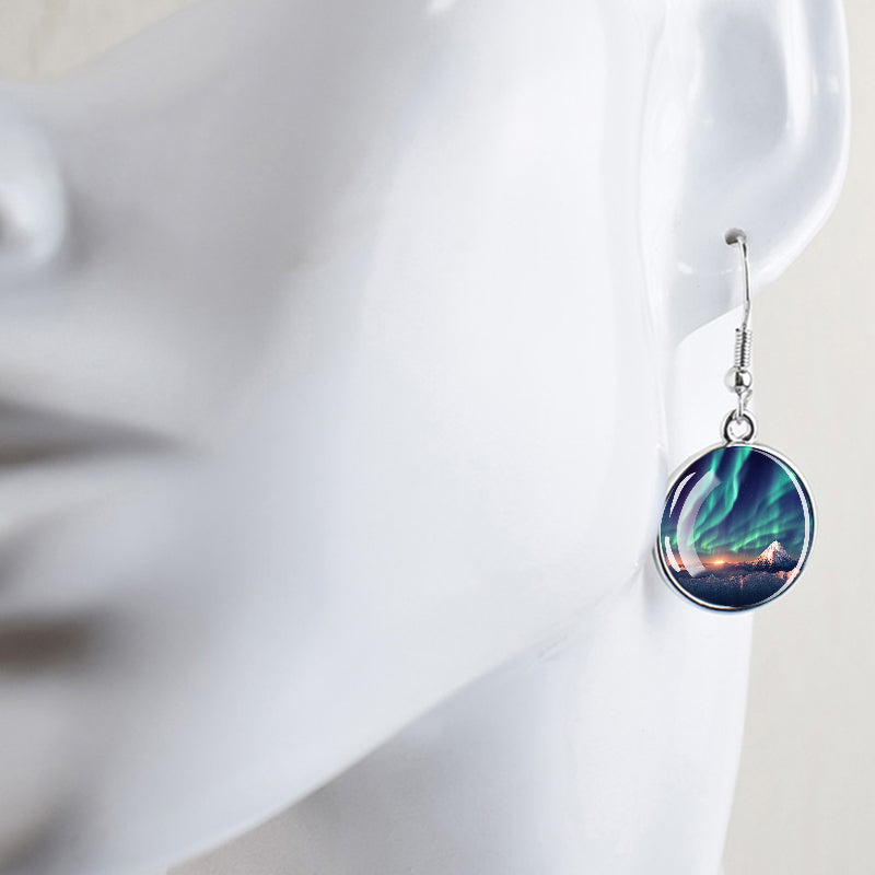 Gaismas Aurora Borealis Drop Auskari - Ziemeļblāzmas rotaslietas - Unikāli stikla Cabochon Dangle Auskari - Perfekta Aurora Lovers dāvana