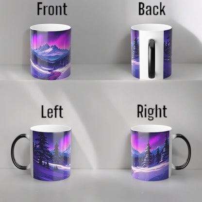 Töfrandi Aurora Borealis hitanæm mál - Northern Lights Magic Color Morphing Mug 11oz - Heat Reactive Night Sky Kaffibolli - Fullkomin gjöf fyrir náttúruunnendur