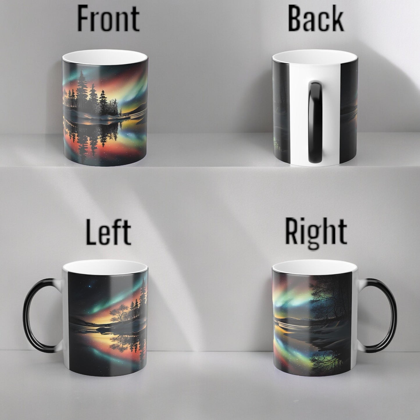 Töfrandi Aurora Borealis hitanæm mál - Northern Lights Magic Color Morphing Mug 11oz - Heat Reactive Night Sky Kaffibolli - Fullkomin gjöf fyrir náttúruunnendur