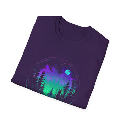 Aurora Borealis Unisex Softstyle T-Shirt - Gildan 64000 - Northern Lights Arctic Magical Night Starry Sky Moon Forest River Nature Adventure - Autumn Fall T-shirt - Aurora Gift