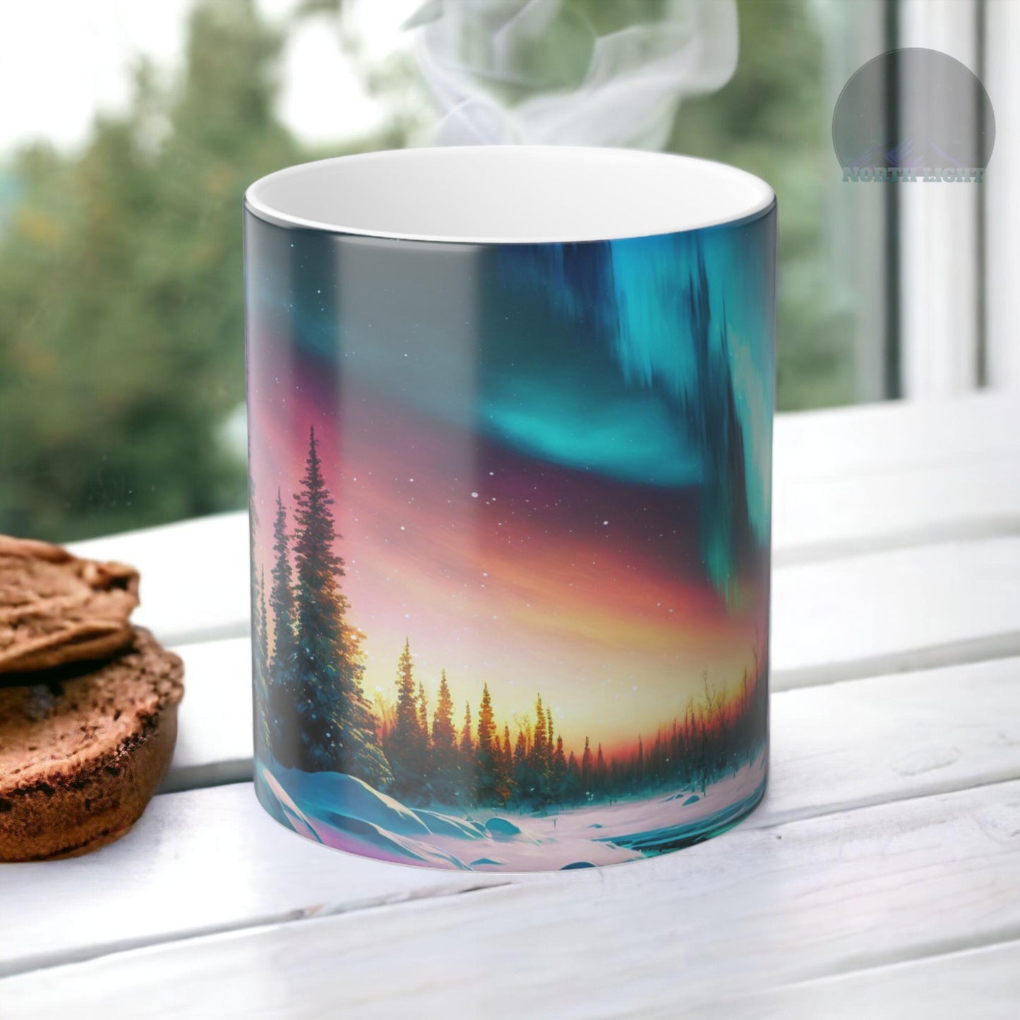 Töfrandi Aurora Borealis hitanæm mál - Northern Lights Magic Color Morphing Mug 11oz - Heat Reactive Night Sky Kaffibolli - Fullkomin gjöf fyrir náttúruunnendur