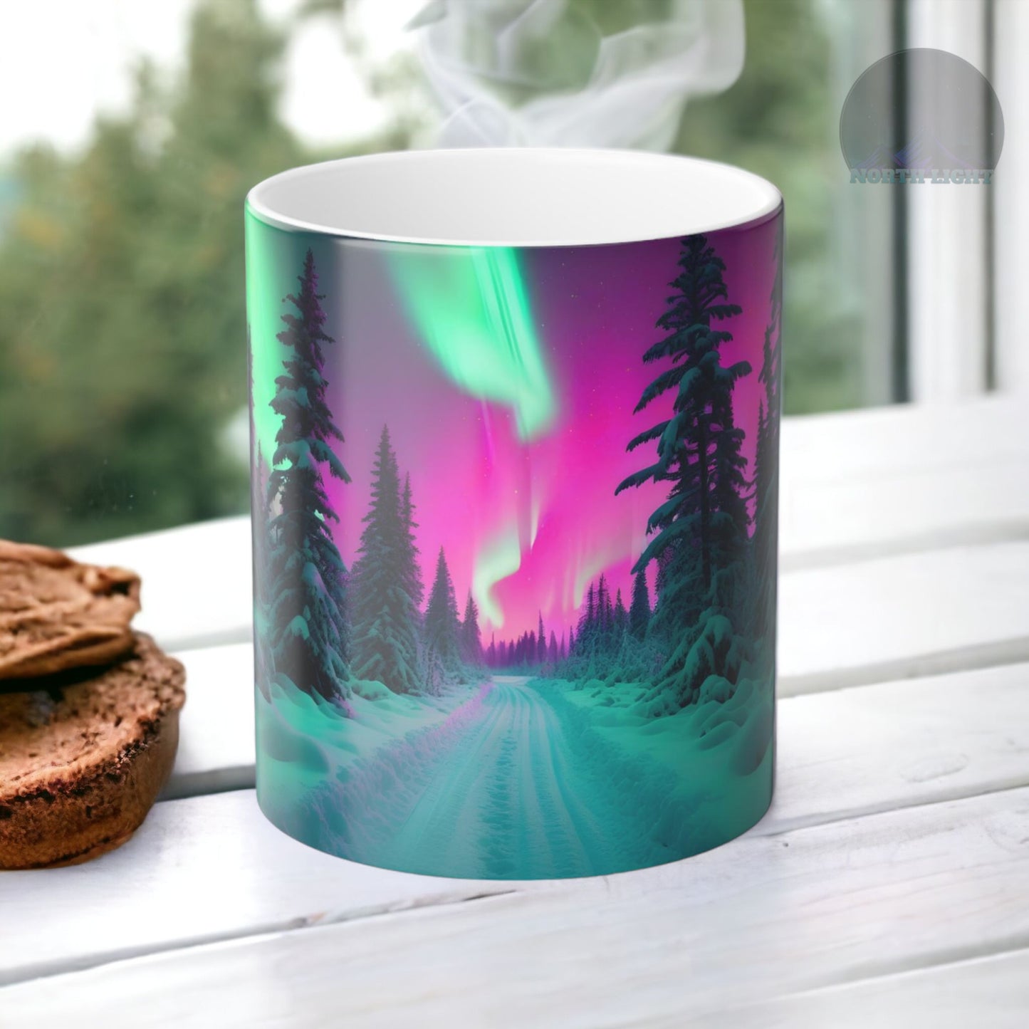 Lummav Aurora Borealis kuumatundlik kruus – Northern Lights Magic Color Morphing kruus 11 untsi – Heat Reactive Night Sky kohvitass – ideaalne kingitus loodusesõpradele