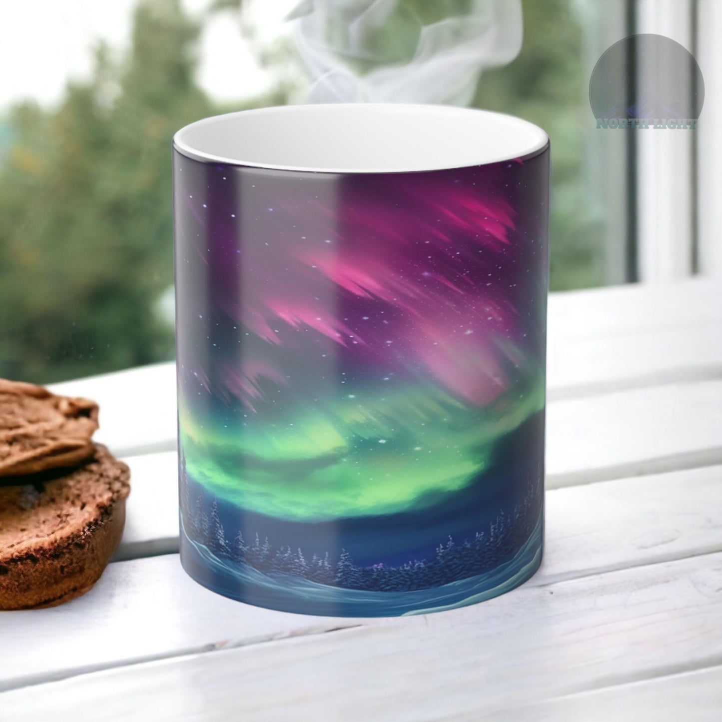 Fortryllende Aurora Borealis varmefølsomt krus - Northern Lights Magic Color Morphing-krus 11 oz - Heat Reactive Night Sky Coffee Cup - Perfekt gave til naturelskere