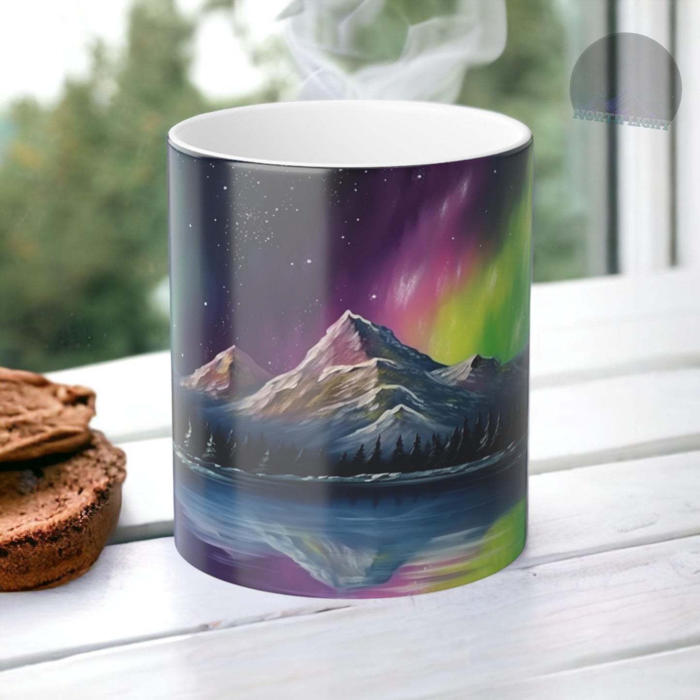 Lumoava Aurora Borealis Heat Sensitive Muki - Northern Lights Magic Color Morphing Muki 11 unssia - Heat Reactive Night Sky Coffee Cup - Täydellinen lahja luonnon ystäville