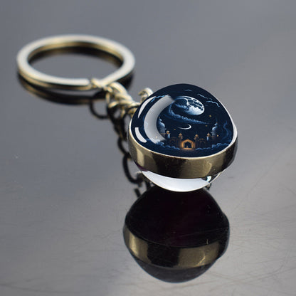 Porte-clés unique en croissant de lune complet - Bijoux ciel étoilé de nuit - Porte-clés boule de verre double face - Cadeau parfait pour les amoureux de la lune 9