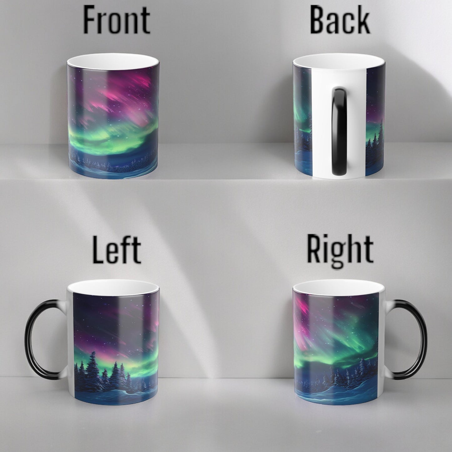 Töfrandi Aurora Borealis hitanæm mál - Northern Lights Magic Color Morphing Mug 11oz - Heat Reactive Night Sky Kaffibolli - Fullkomin gjöf fyrir náttúruunnendur