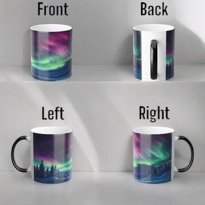 Fortryllende Aurora Borealis varmefølsomt krus - Northern Lights Magic Color Morphing-krus 11 oz - Heat Reactive Night Sky Coffee Cup - Perfekt gave til naturelskere