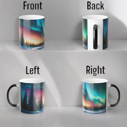 Fortryllende Aurora Borealis varmefølsomt krus - Northern Lights Magic Color Morphing-krus 11 oz - Heat Reactive Night Sky Coffee Cup - Perfekt gave til naturelskere