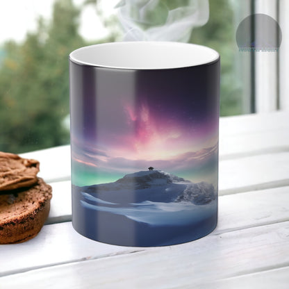 Fortryllende Aurora Borealis varmefølsomt krus - Northern Lights Magic Color Morphing-krus 11 oz - Heat Reactive Night Sky Coffee Cup - Perfekt gave til naturelskere